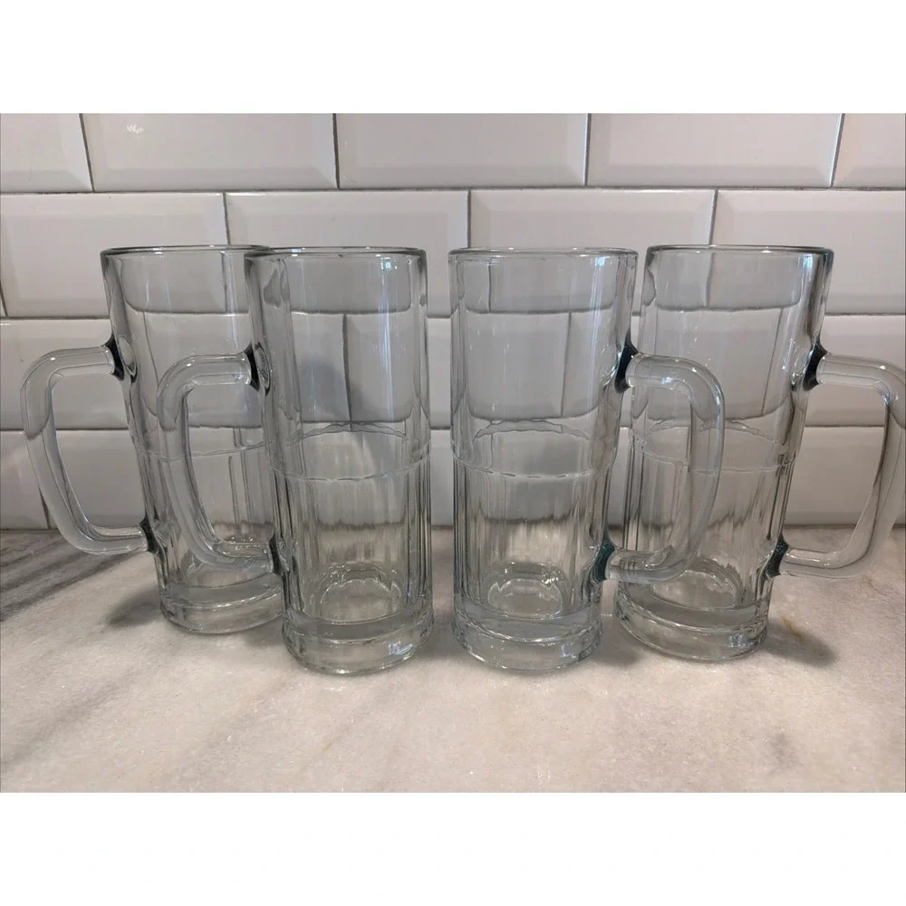 Vtg‎ Set Of 4 Libbey 5260 22oz Clear Glass Beer Steins GW0061